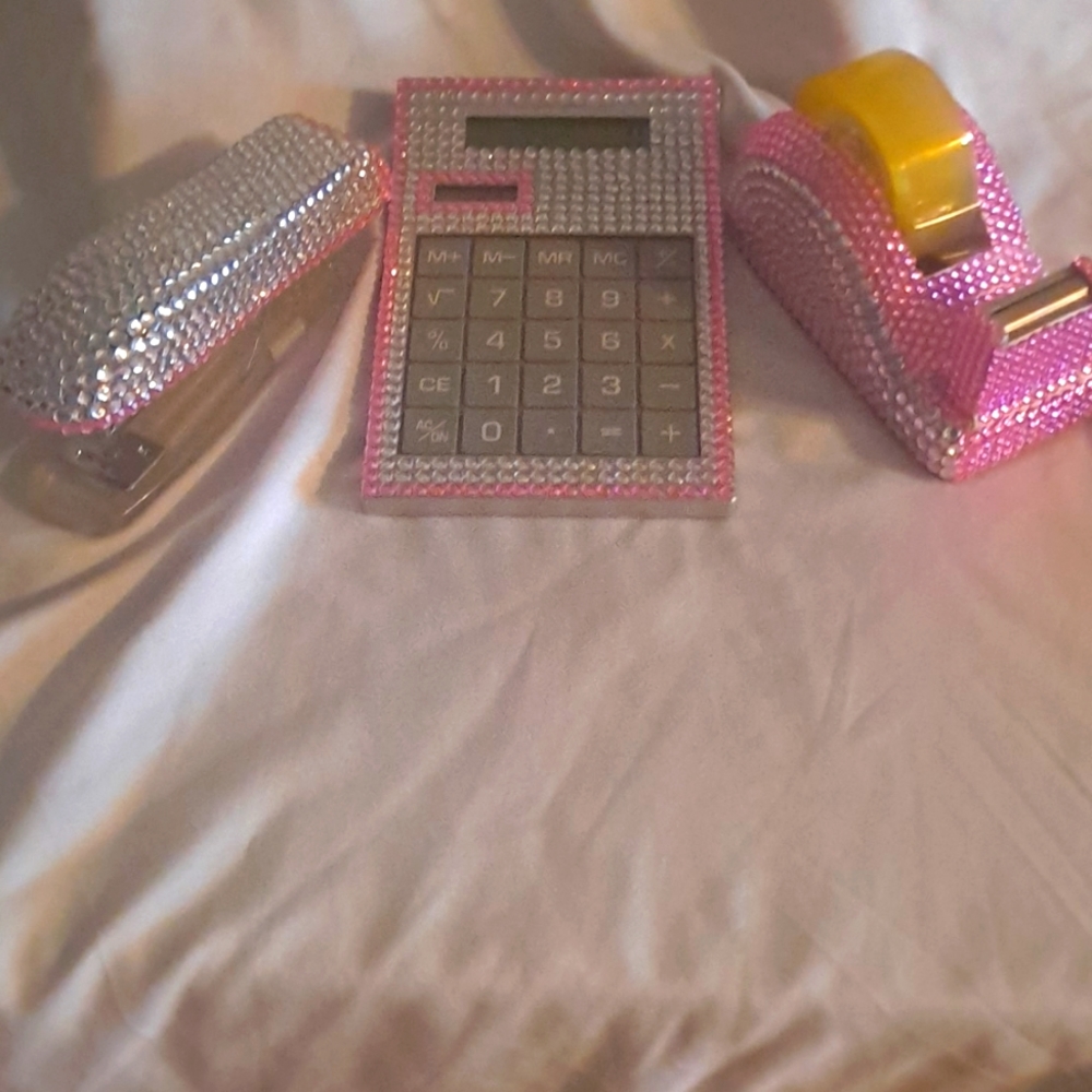 Bling Desk Set of Stapler / Tape DIspenser / Calculator